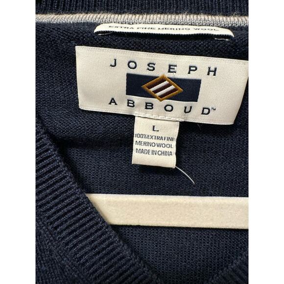 Joseph Abboud Extra Fine Merino Wool V Neck Long Sleeve Navy Sweater Men's L - Picture 4 of 7